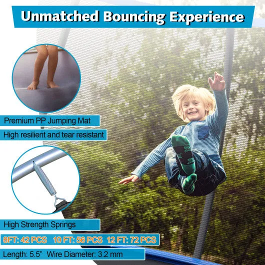 10 Feet ASTM Approved Recreational Trampoline with Ladder-Blue