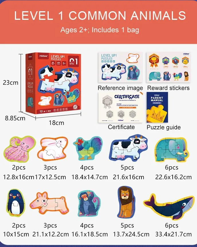 10-In-1 Level Up Puzzles: Level 1 Common Animals