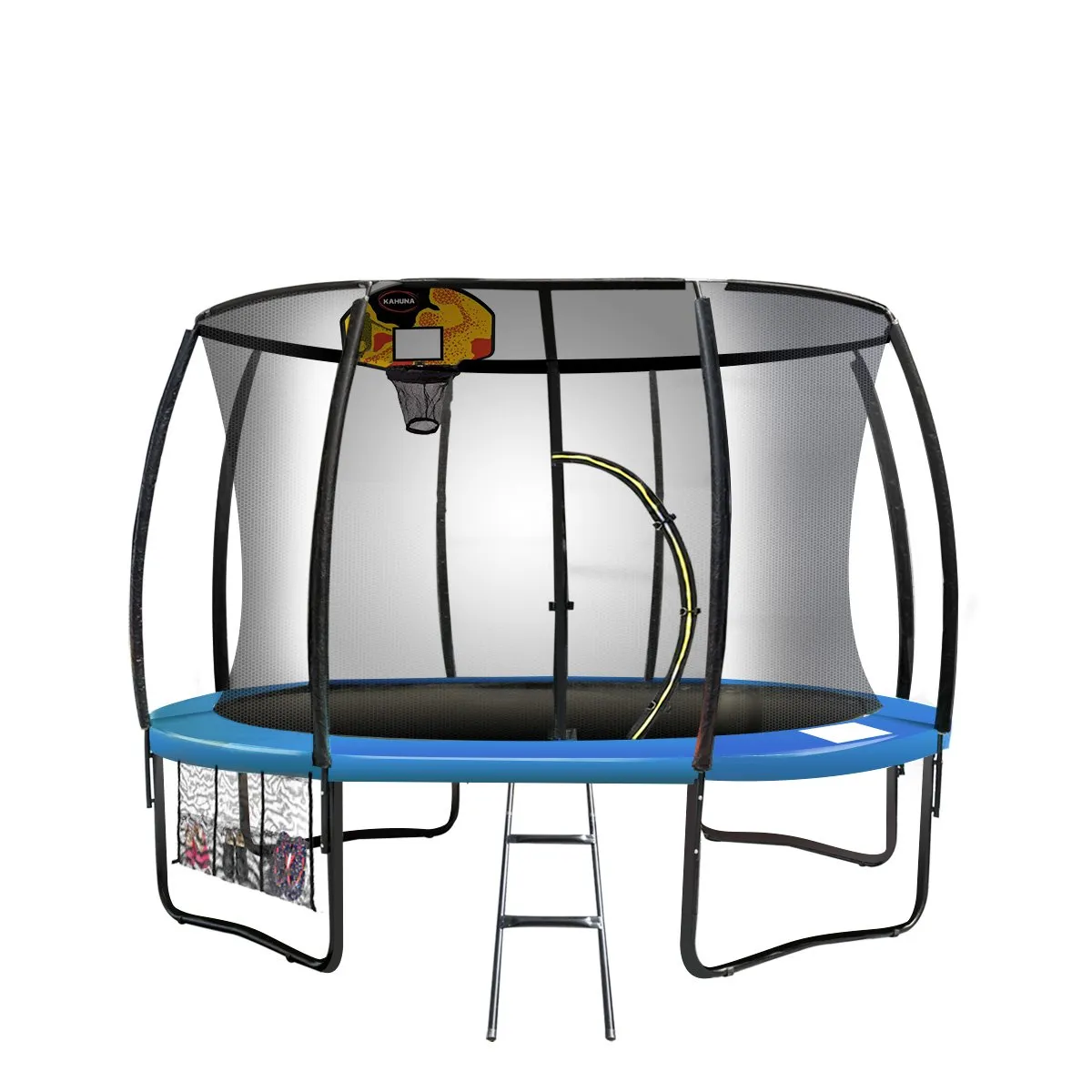 10ft Outdoor Trampoline with Safety Enclosure Pad Ladder Basketball Hoop Set Blue