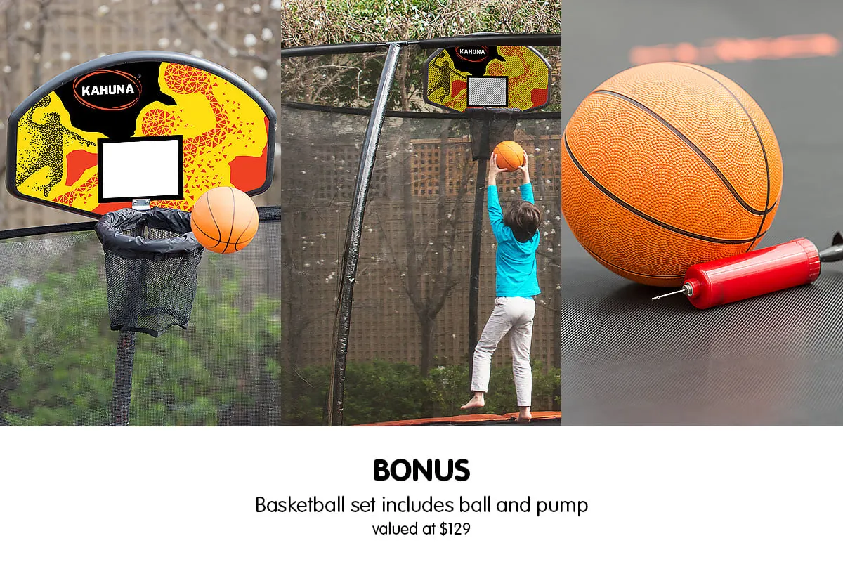 10ft Outdoor Trampoline with Safety Enclosure Pad Ladder Basketball Hoop Set Blue