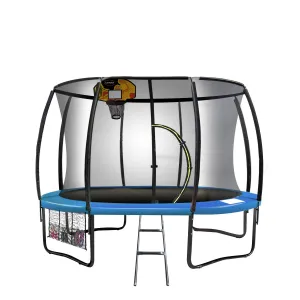 10ft Outdoor Trampoline with Safety Enclosure Pad Ladder Basketball Hoop Set Blue