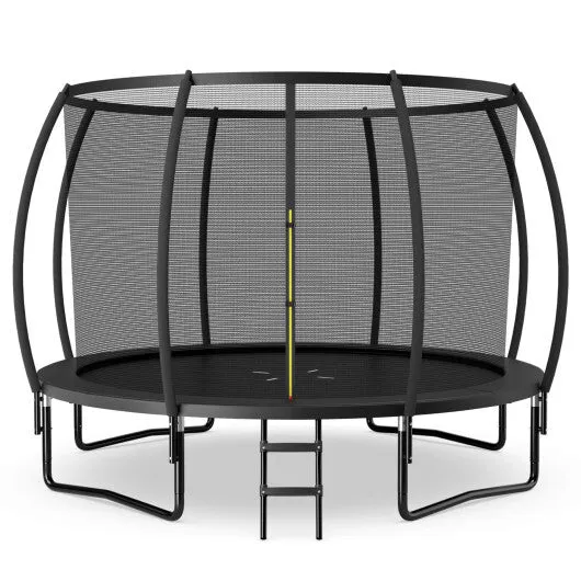 12FT ASTM Approved Recreational Trampoline with Ladder-Black - Color: Black