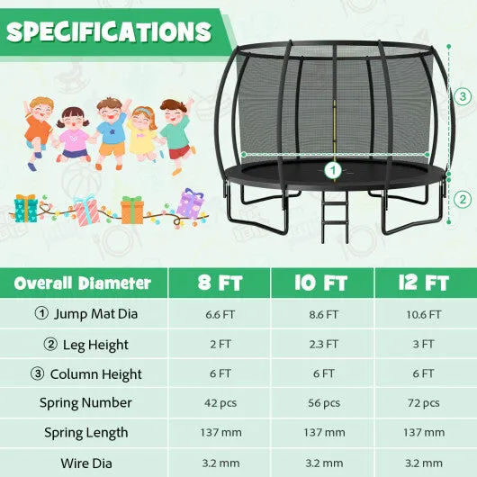 12FT ASTM Approved Recreational Trampoline with Ladder-Black - Color: Black