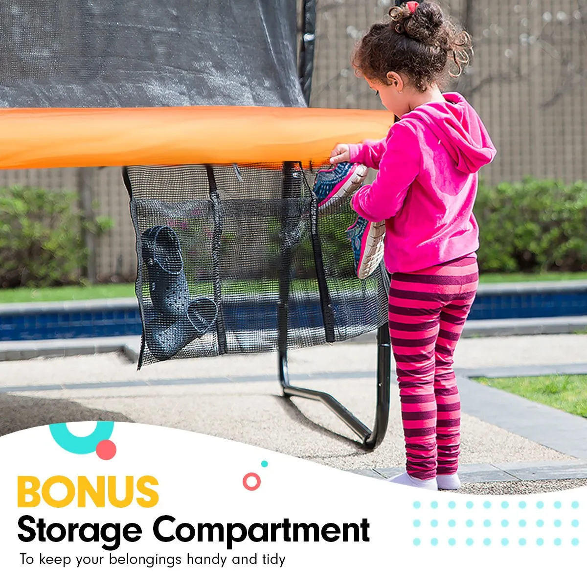 14ft Outdoor Trampoline Set: Safety Enclosure, Pad, Mat, Ladder, Basketball Hoop - Orange
