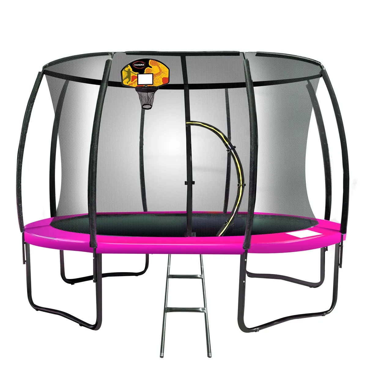 14ft Outdoor Trampoline Set: Safety Enclosure, Pad, Mat, Ladder, Basketball Hoop - Pink