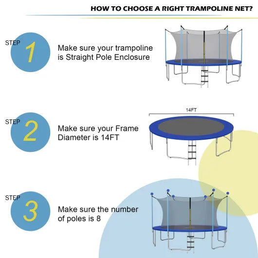 14Ft Replacement Weather-Resistant Trampoline Safety Enclosure Net