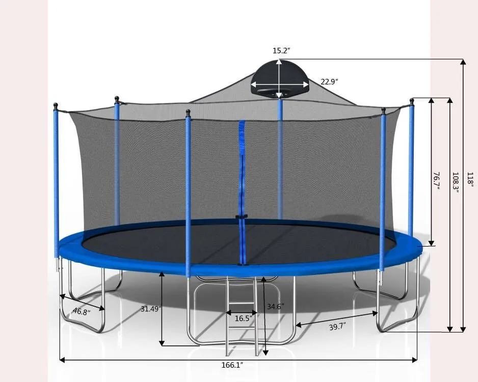 14Ft Trampoline For Adults & Kids With Basketball Hoop, Outdoor Trampolines With Ladder And Safety Enclosure Net For Kids And Adults - Blue by Couch.com