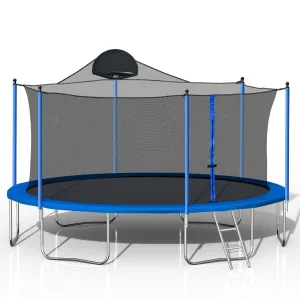 14Ft Trampoline For Adults & Kids With Basketball Hoop, Outdoor Trampolines With Ladder And Safety Enclosure Net For Kids And Adults - Blue by Couch.com