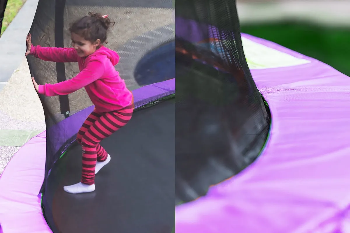 16ft Trampoline with Free Ladder, Spring Mat, Net, Safety Pad Cover, and Round Enclosure - Purple