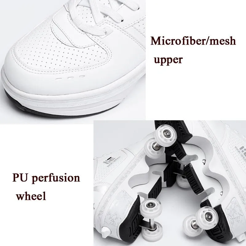 37 Double Row Rune Roller Skates | Dual Purpose | High-Top with Light | White | Stylish Skating