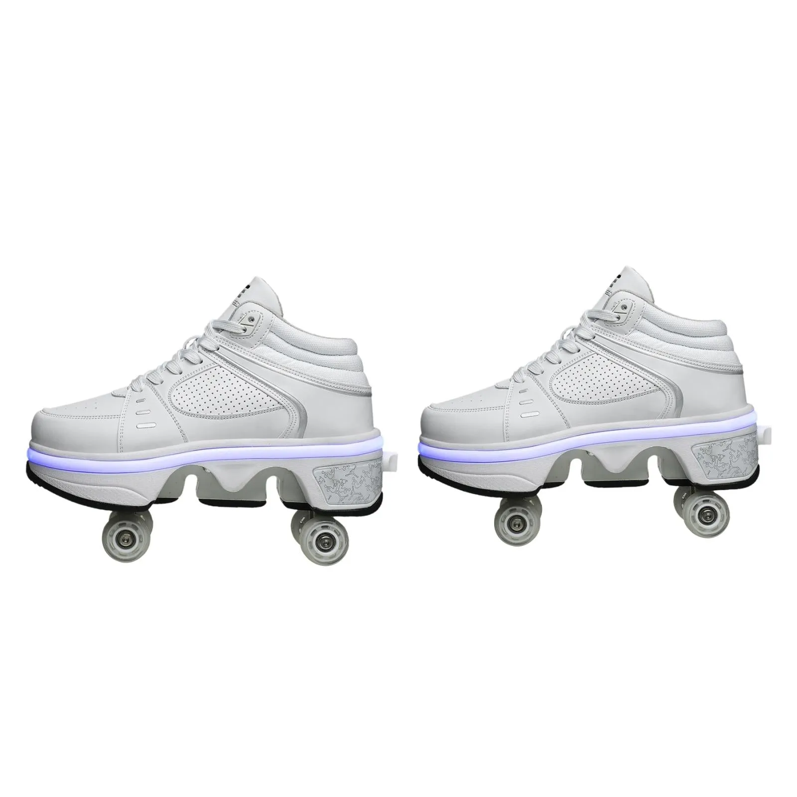 37 Double Row Rune Roller Skates | Dual Purpose | High-Top with Light | White | Stylish Skating