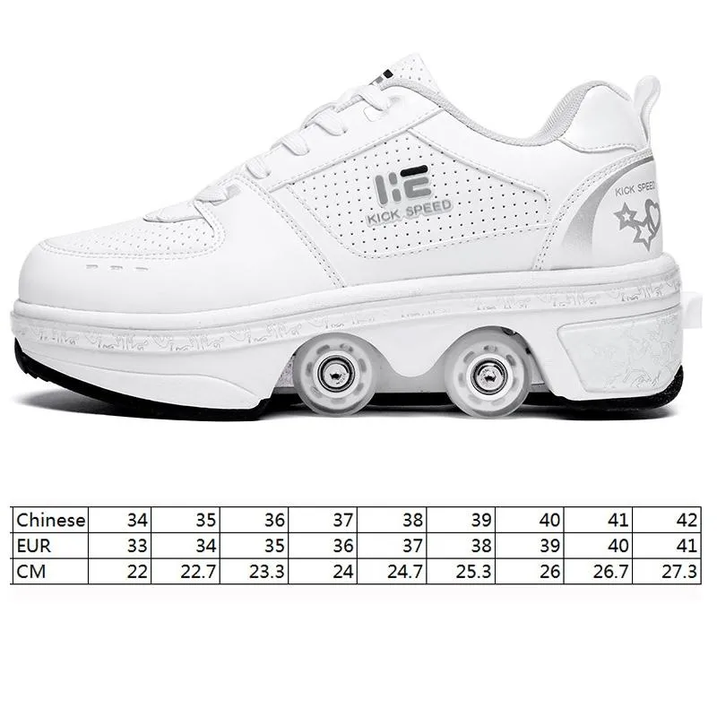 37 Double Row Rune Roller Skates | Dual Purpose | High-Top with Light | White | Stylish Skating