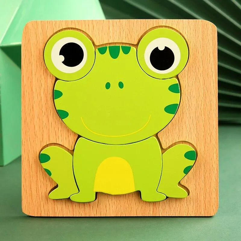 3D Wooden Puzzles Educational Cartoon Animals Early Learning Cognition Intelligence Puzzle Game For Children Toys