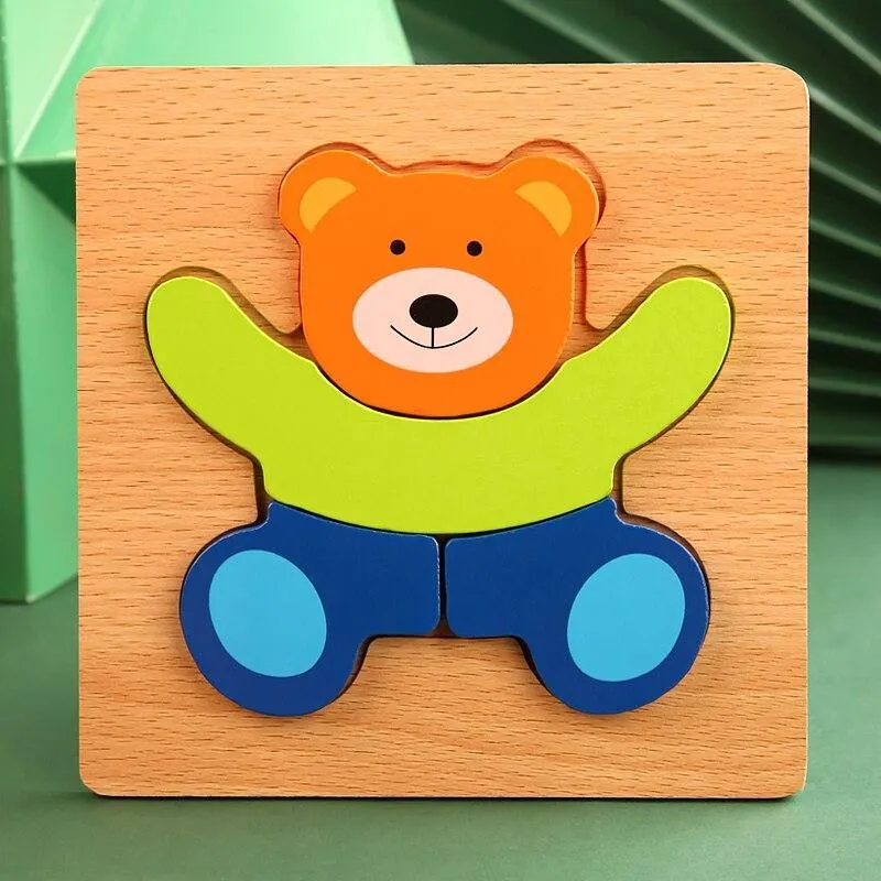 3D Wooden Puzzles Educational Cartoon Animals Early Learning Cognition Intelligence Puzzle Game For Children Toys