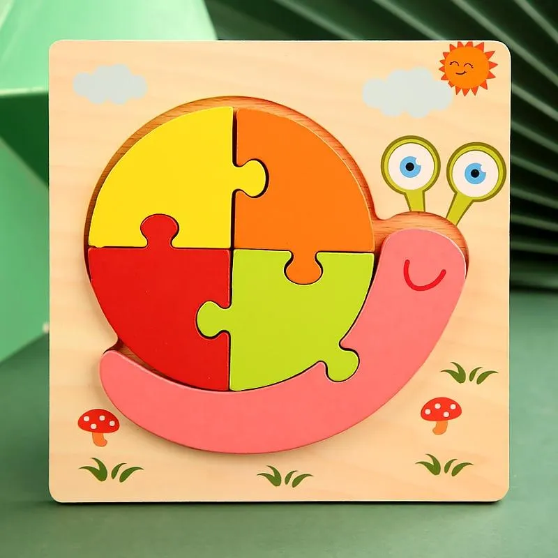 3D Wooden Puzzles Educational Cartoon Animals Early Learning Cognition Intelligence Puzzle Game For Children Toys