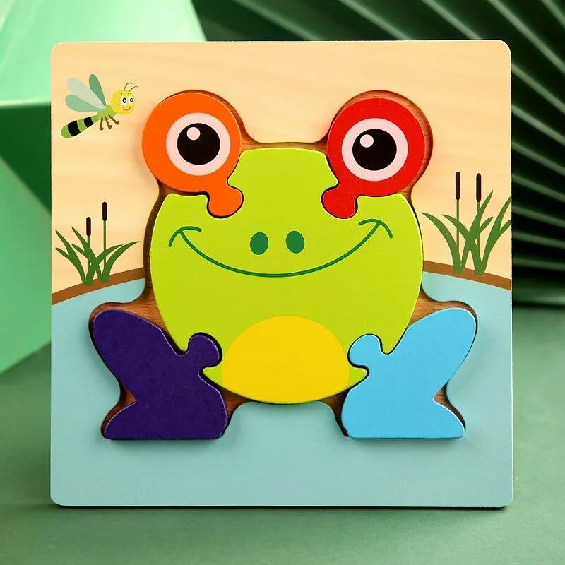 3D Wooden Puzzles Educational Cartoon Animals Early Learning Cognition Intelligence Puzzle Game For Children Toys