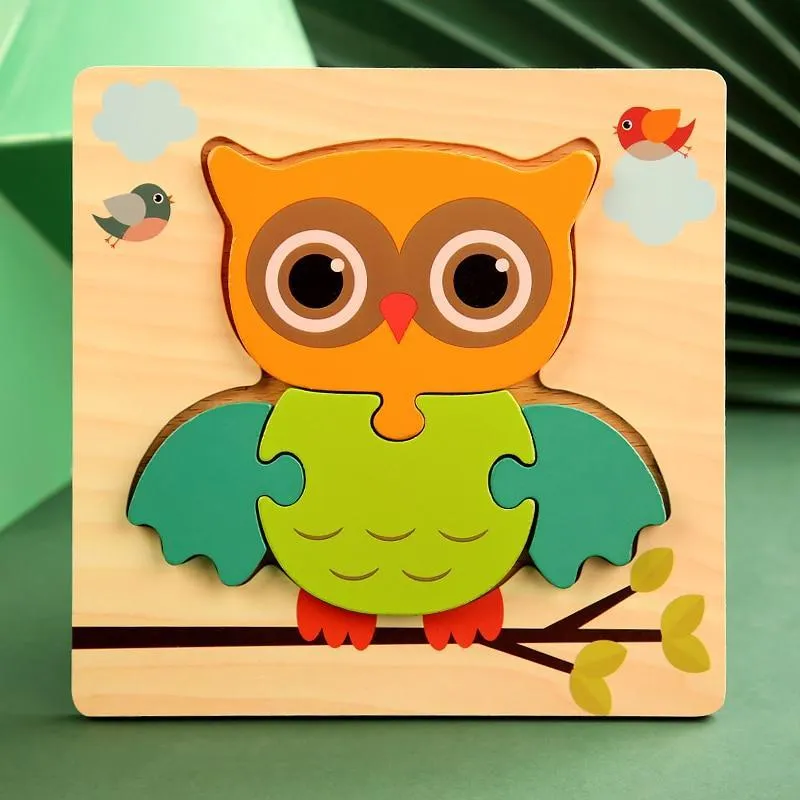 3D Wooden Puzzles Educational Cartoon Animals Early Learning Cognition Intelligence Puzzle Game For Children Toys