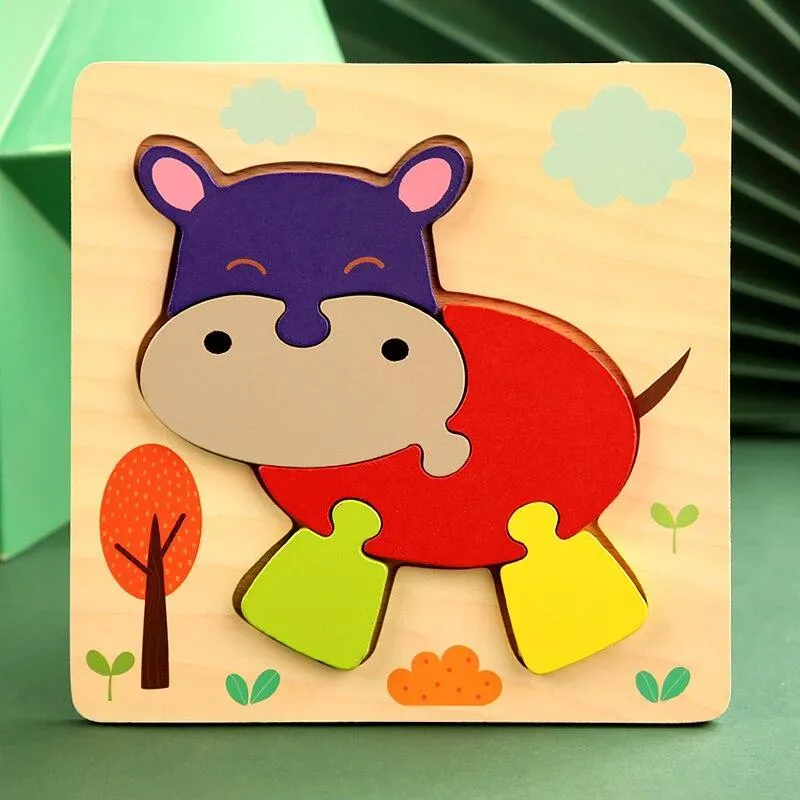 3D Wooden Puzzles Educational Cartoon Animals Early Learning Cognition Intelligence Puzzle Game For Children Toys
