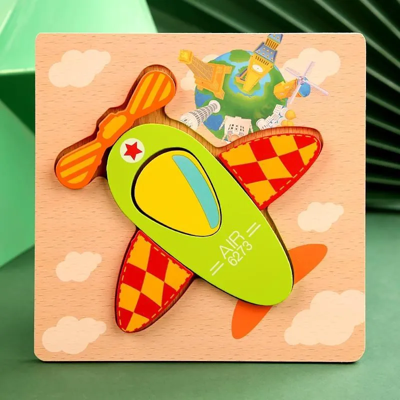 3D Wooden Puzzles Educational Cartoon Animals Early Learning Cognition Intelligence Puzzle Game For Children Toys