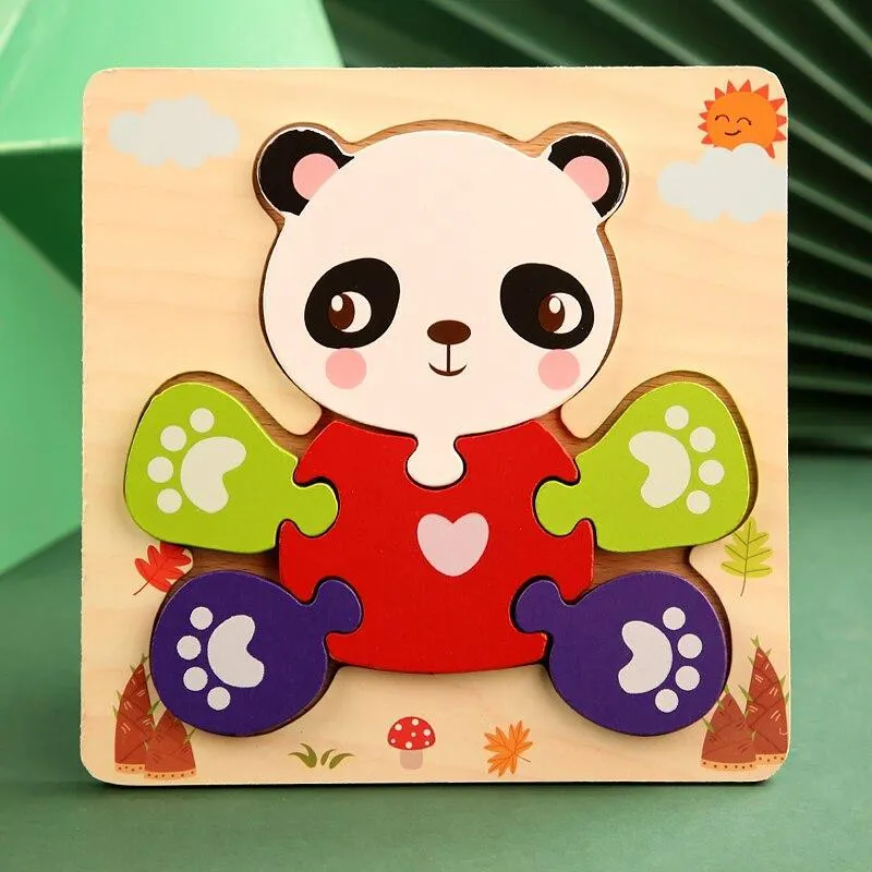 3D Wooden Puzzles Educational Cartoon Animals Early Learning Cognition Intelligence Puzzle Game For Children Toys