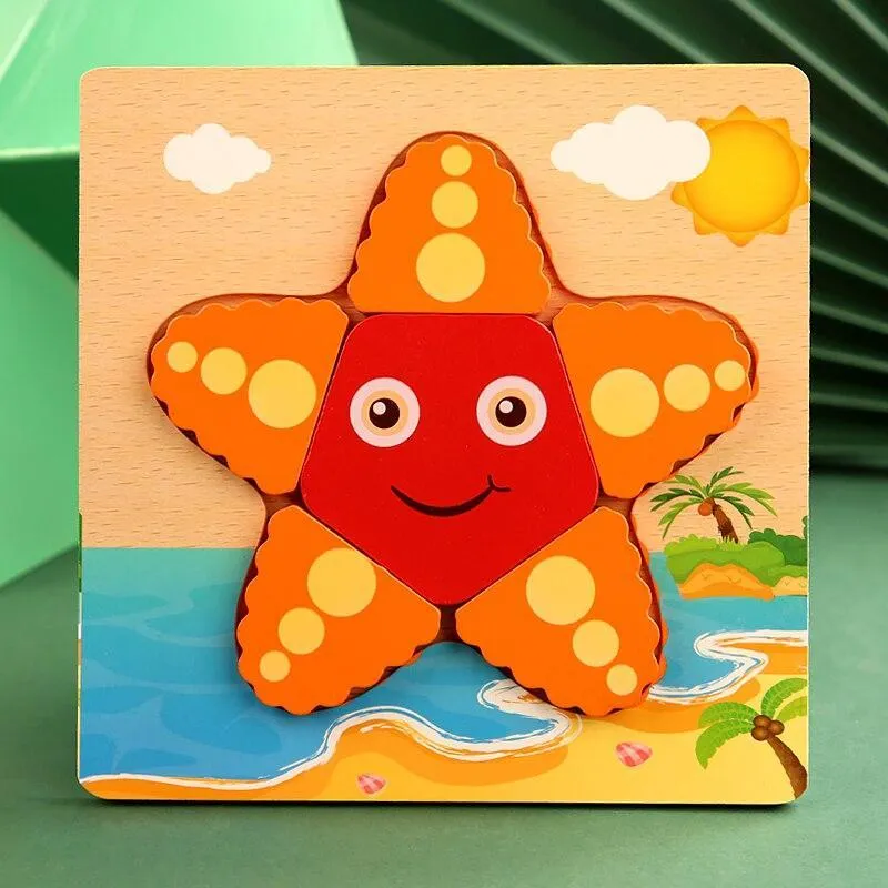 3D Wooden Puzzles Educational Cartoon Animals Early Learning Cognition Intelligence Puzzle Game For Children Toys
