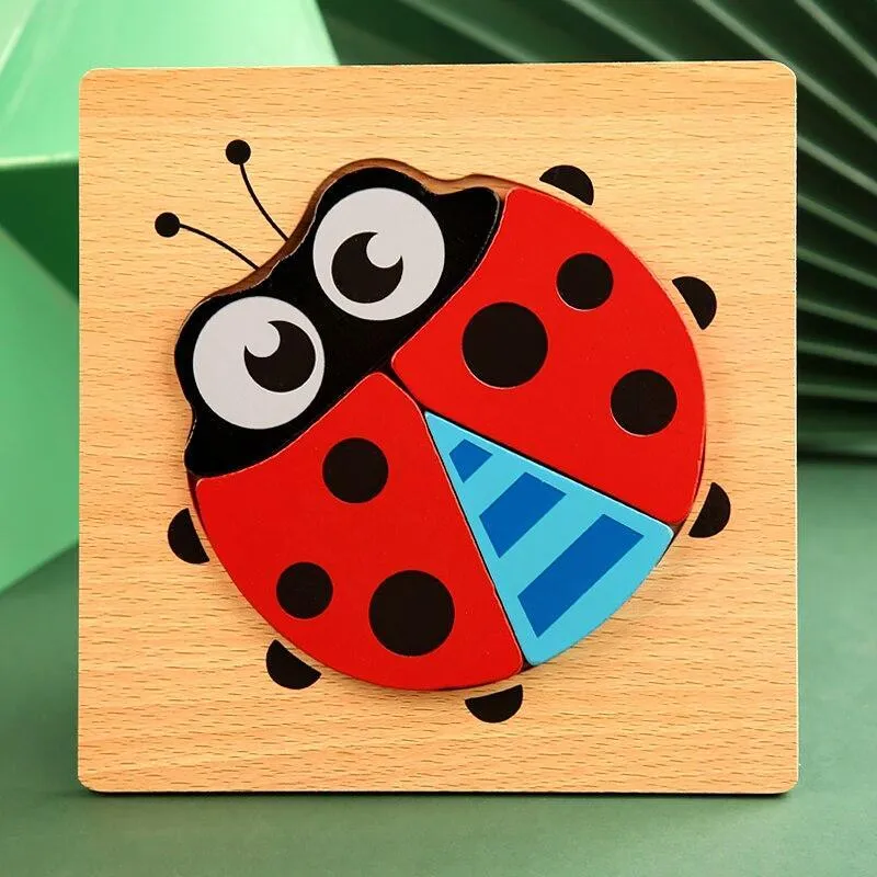 3D Wooden Puzzles Educational Cartoon Animals Early Learning Cognition Intelligence Puzzle Game For Children Toys