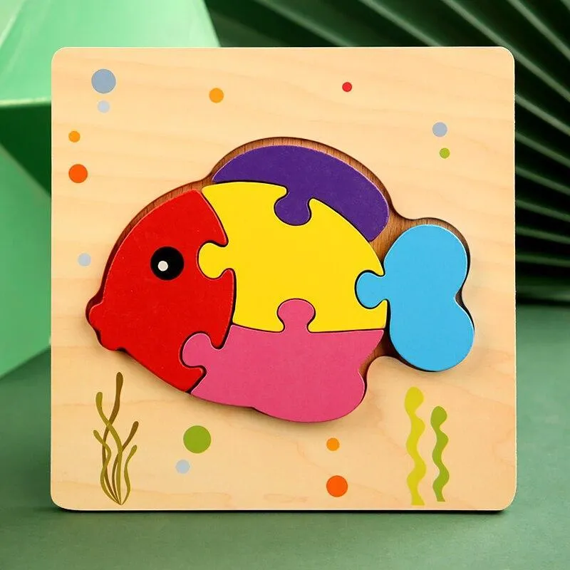 3D Wooden Puzzles Educational Cartoon Animals Early Learning Cognition Intelligence Puzzle Game For Children Toys