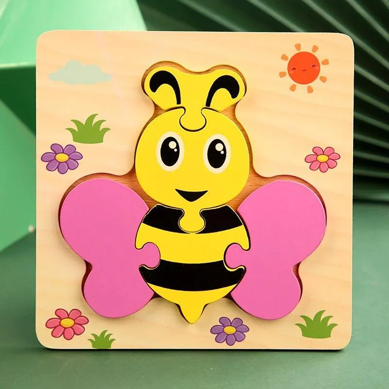 3D Wooden Puzzles Educational Cartoon Animals Early Learning Cognition Intelligence Puzzle Game For Children Toys