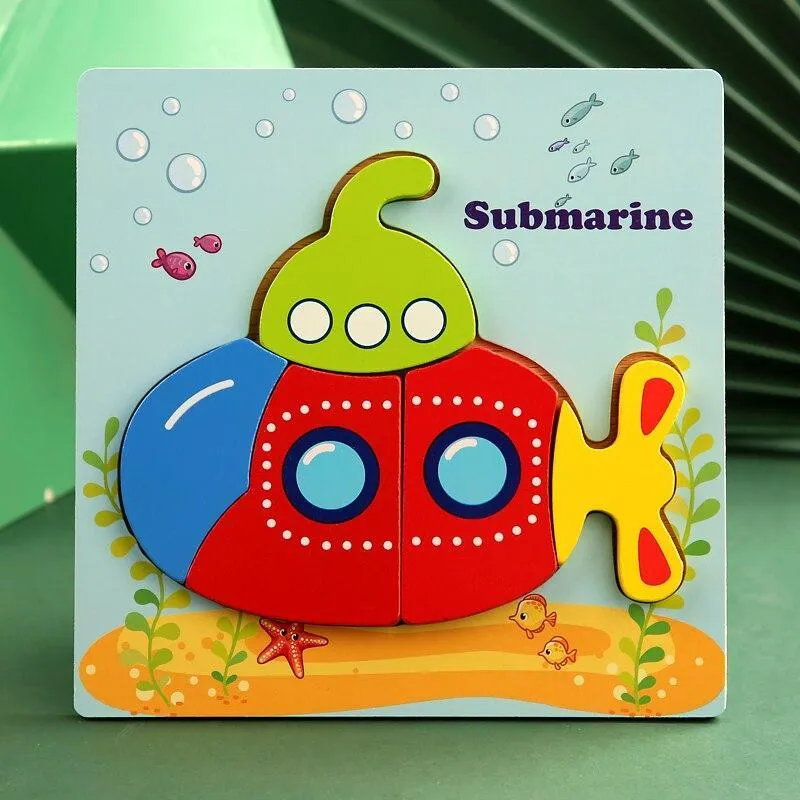 3D Wooden Puzzles Educational Cartoon Animals Early Learning Cognition Intelligence Puzzle Game For Children Toys