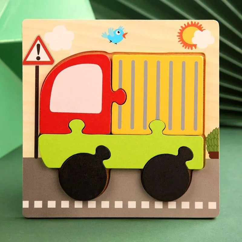 3D Wooden Puzzles Educational Cartoon Animals Early Learning Cognition Intelligence Puzzle Game For Children Toys