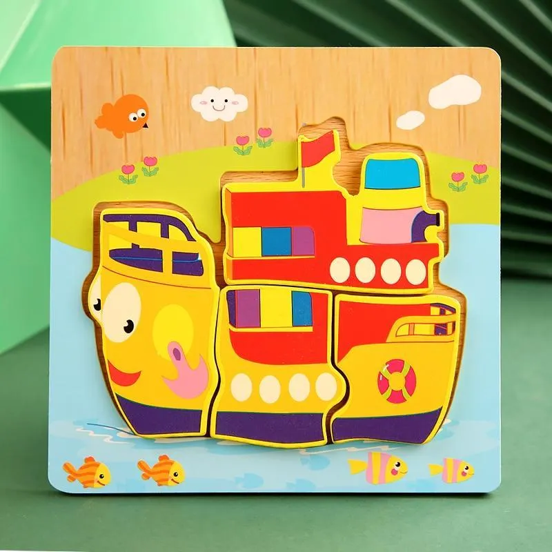 3D Wooden Puzzles Educational Cartoon Animals Early Learning Cognition Intelligence Puzzle Game For Children Toys
