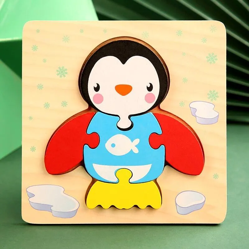 3D Wooden Puzzles Educational Cartoon Animals Early Learning Cognition Intelligence Puzzle Game For Children Toys