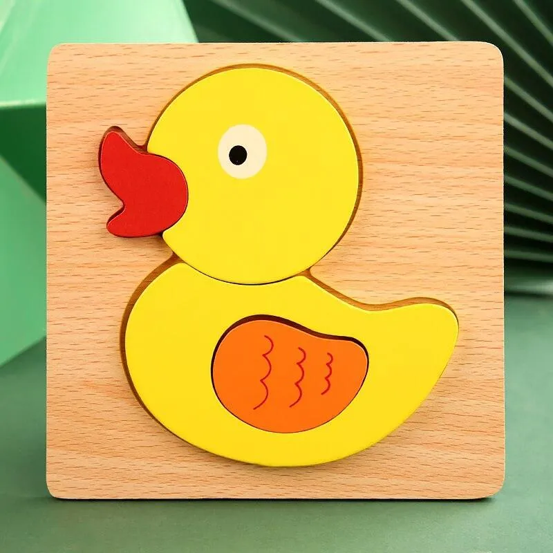 3D Wooden Puzzles Educational Cartoon Animals Early Learning Cognition Intelligence Puzzle Game For Children Toys
