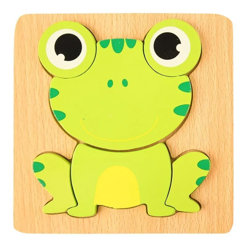 3D Wooden Puzzles Educational Cartoon Animals Early Learning Cognition Intelligence Puzzle Game For Children Toys