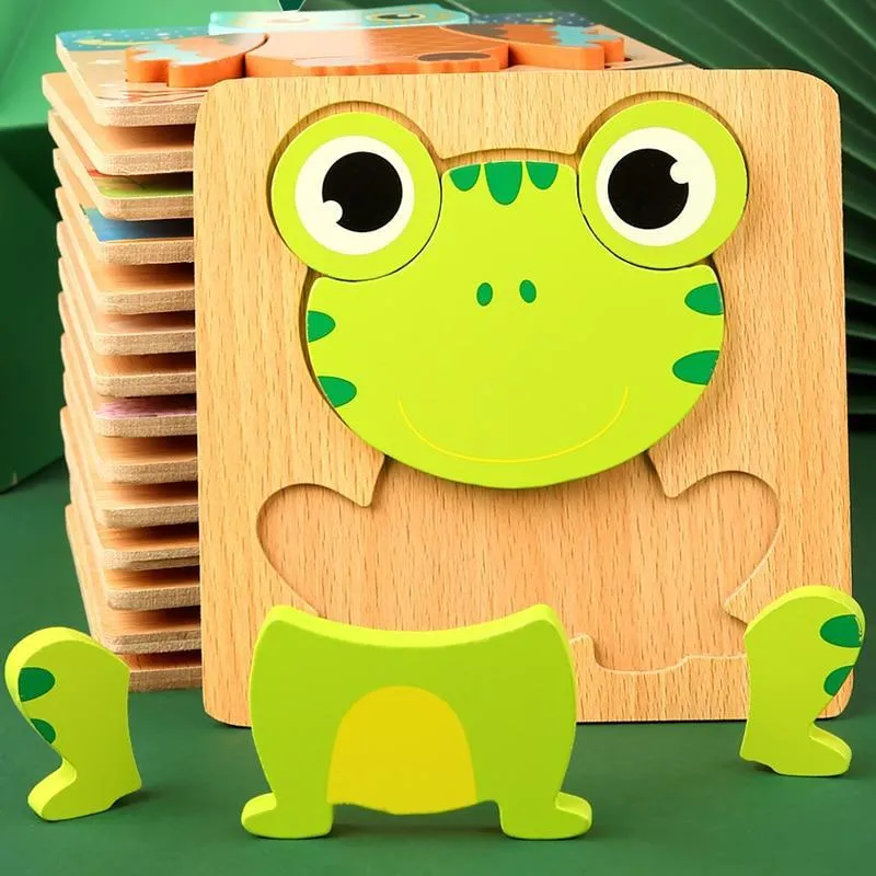 3D Wooden Puzzles Educational Cartoon Animals Early Learning Cognition Intelligence Puzzle Game For Children Toys