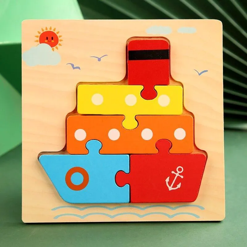 3D Wooden Puzzles Educational Cartoon Animals Early Learning Cognition Intelligence Puzzle Game For Children Toys