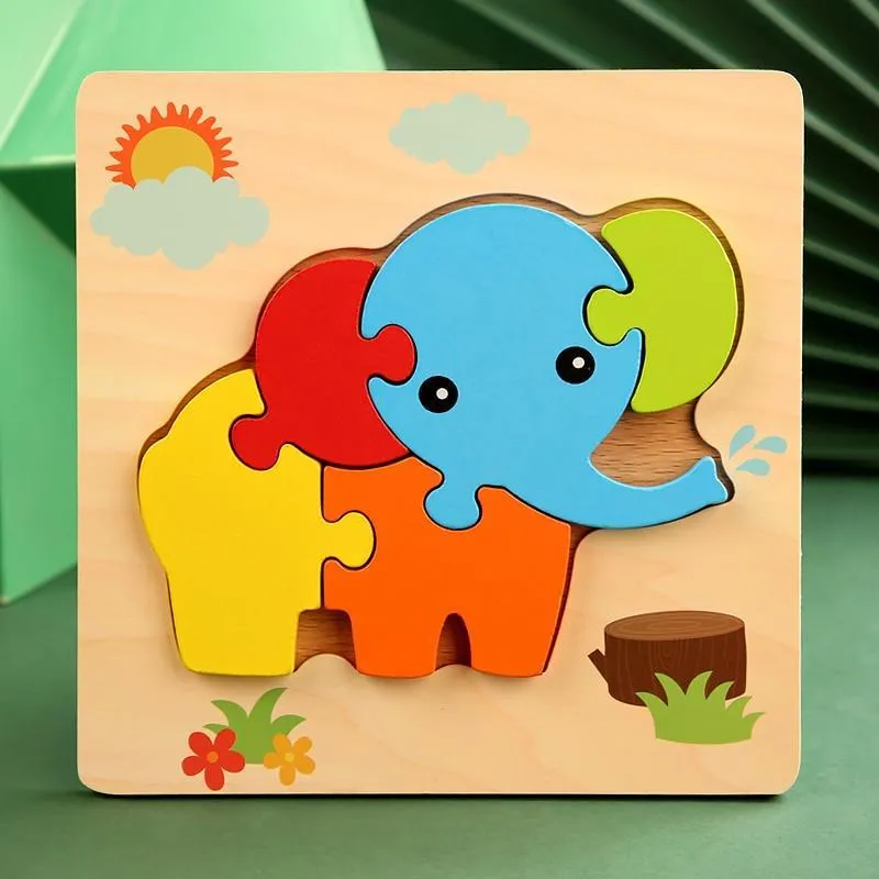 3D Wooden Puzzles Educational Cartoon Animals Early Learning Cognition Intelligence Puzzle Game For Children Toys