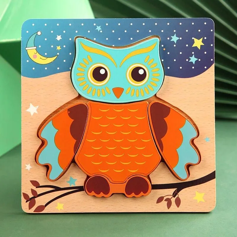 3D Wooden Puzzles Educational Cartoon Animals Early Learning Cognition Intelligence Puzzle Game For Children Toys