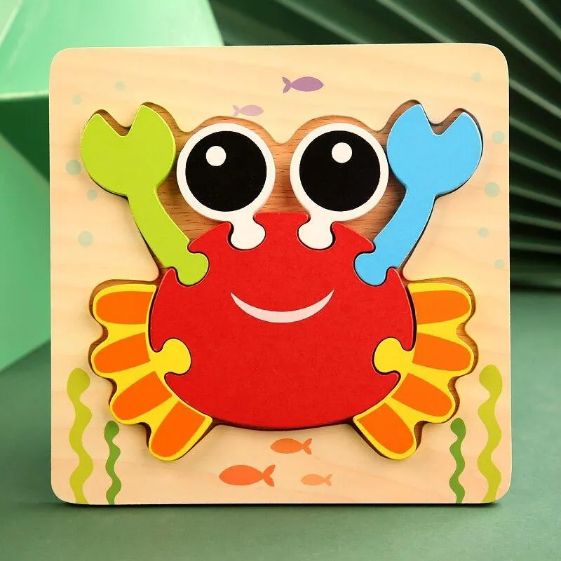 3D Wooden Puzzles Educational Cartoon Animals Early Learning Cognition Intelligence Puzzle Game For Children Toys