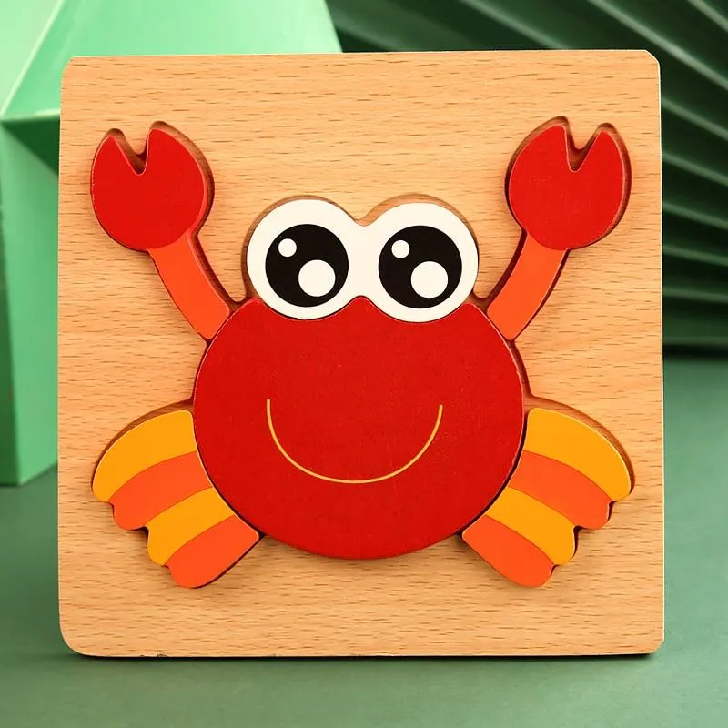 3D Wooden Puzzles Educational Cartoon Animals Early Learning Cognition Intelligence Puzzle Game For Children Toys