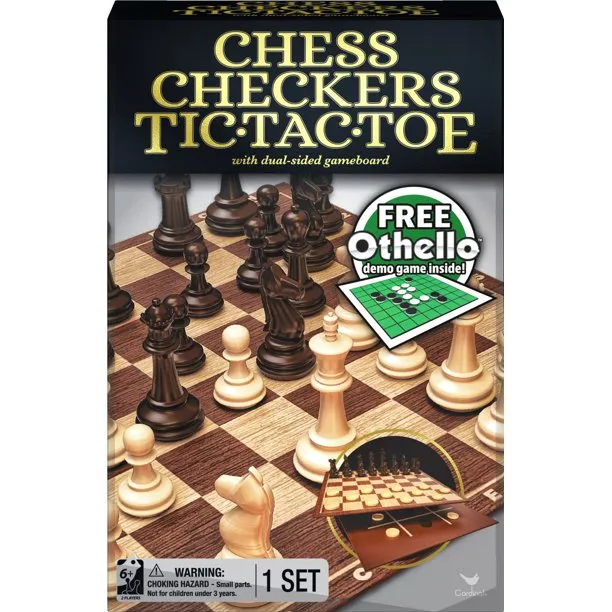 CLASSIC CHESS CHECKERS AND TIC-TAC-TOE SET WITH OTHELLO DEMO