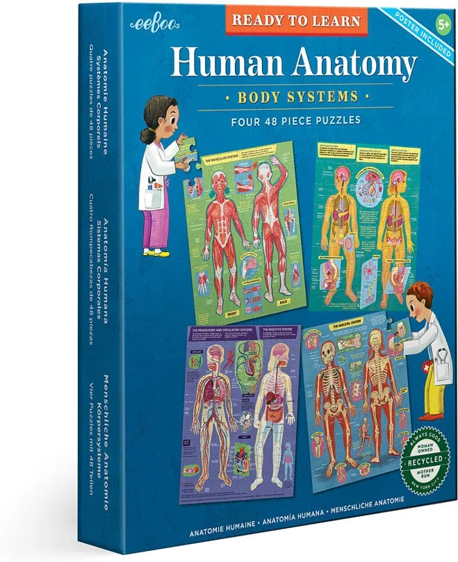 Eeboo Human Anatomy Body Systems - Four 48 Piece Puzzles