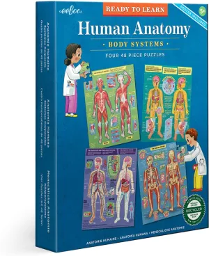 Eeboo Human Anatomy Body Systems - Four 48 Piece Puzzles
