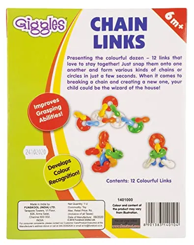 Funskool Giggles - Chain Links, Multicolour Interlocking Educational Blocks, Improves Creativity And Construction Blocks For Kids, 6 Months & Above, Infant And Preschool Toys