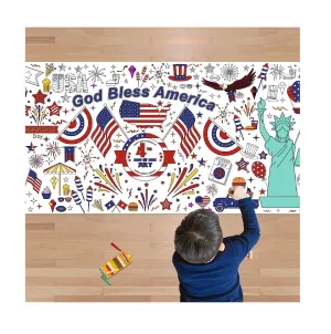Giant Coloring Poster/Tablecloth72 x 30 Inches 4th of July American Flag Patriotic Themed Jumbo Paper Coloring Banner or Table Cover for Kids Activities Games Crafts Party[4th of July Decorations