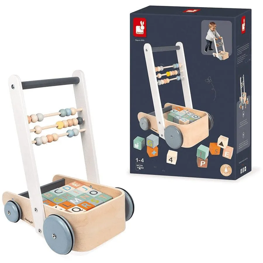 Janod Sweet Cocoon Cart with ABC blocks