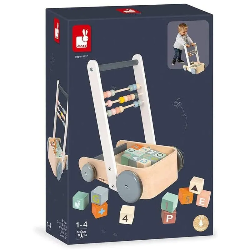 Janod Sweet Cocoon Cart with ABC blocks