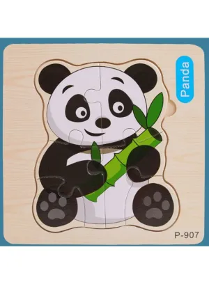 Jigsaw 3D Wooden Puzzle Early Learning Toy for Children, Animal Set, Panda