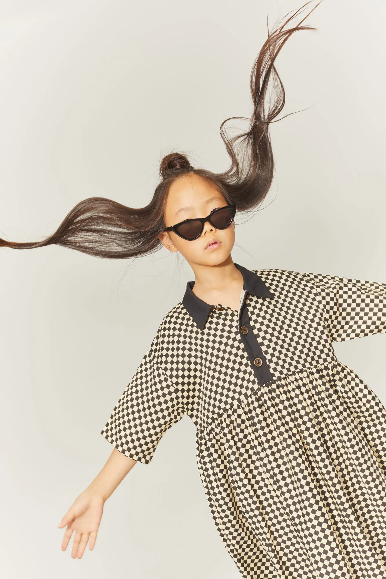 LITTLE CREATIVE FACTORY CHESS PRINT BUTTON DOWN DRESS