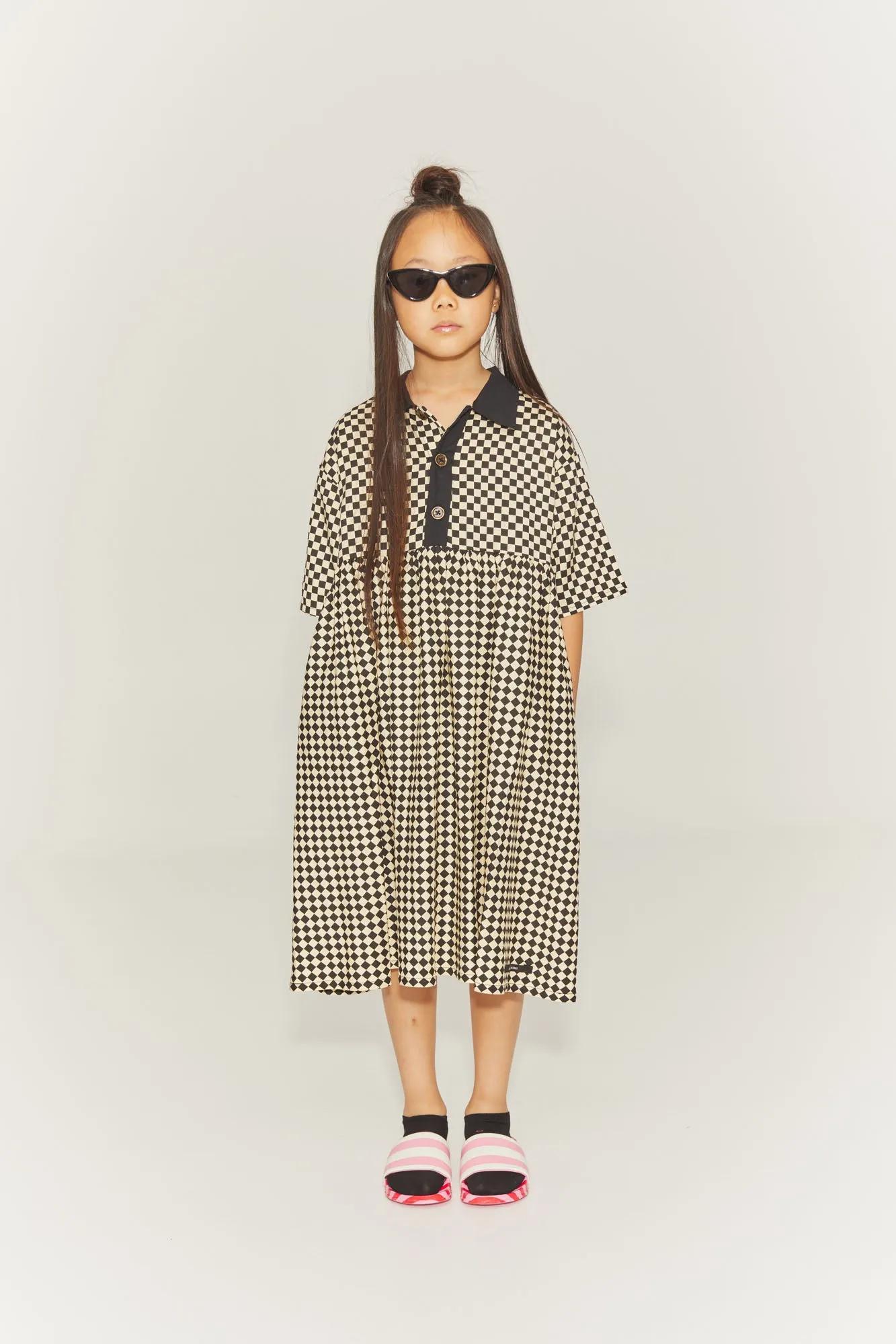 LITTLE CREATIVE FACTORY CHESS PRINT BUTTON DOWN DRESS